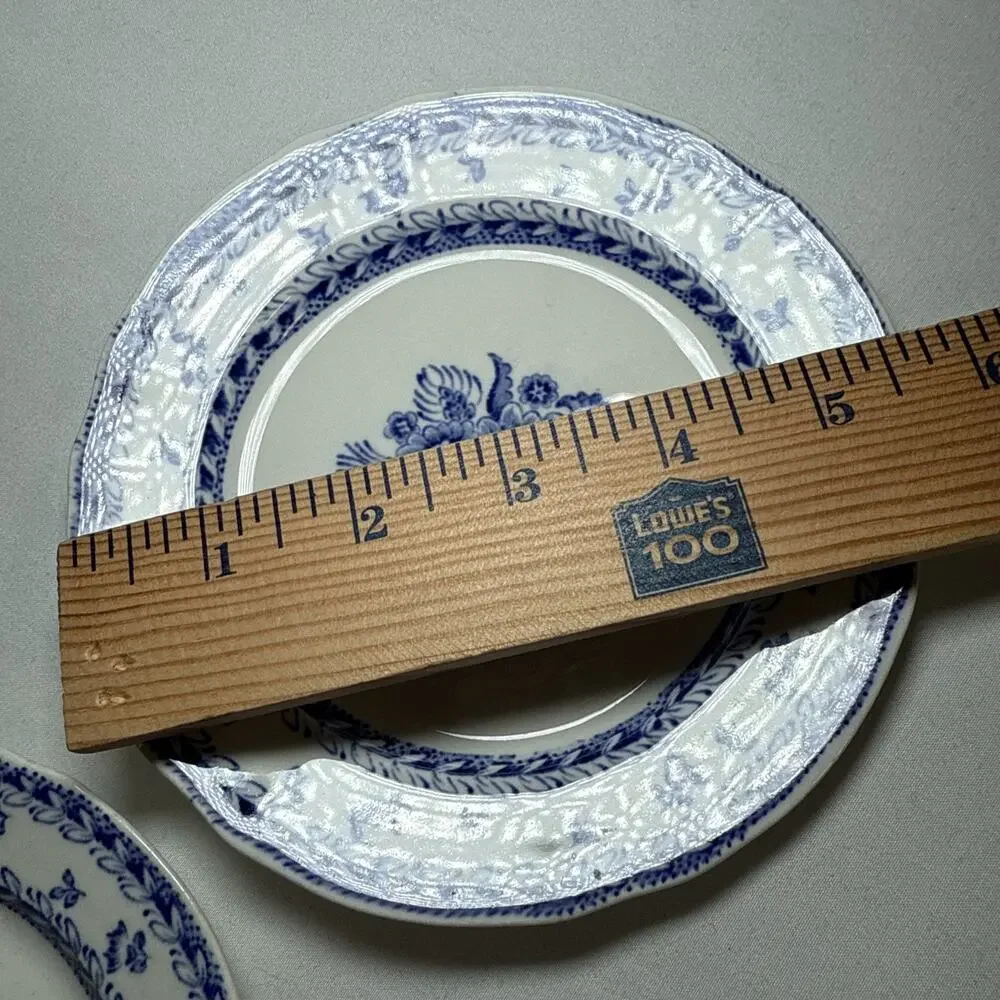 Arabia Finland Set Of 2 Saucers Blue and White Floral Print Glazed Beautiful